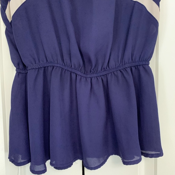 ❤️Paper Crane Blouse Navy Cream Sleeveless M - Picture 3 of 6